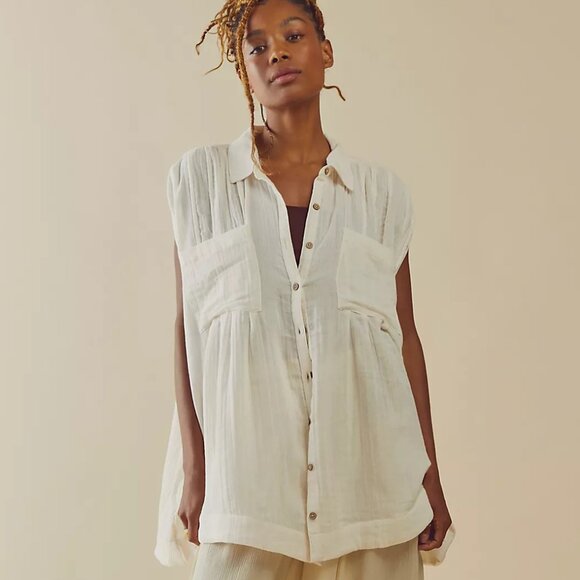 Free People Not So Basic Cotton Gauze Shirtdress Tunic - Picture 1 of 9